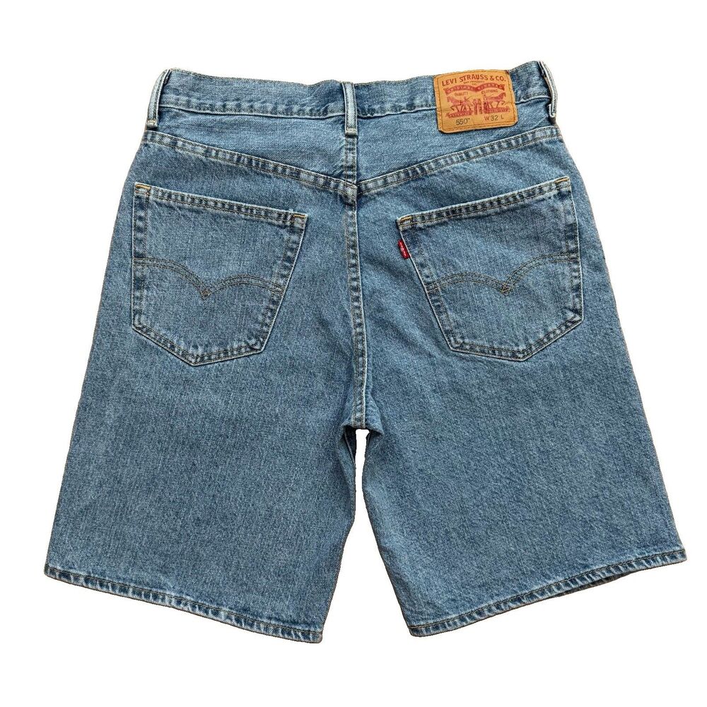 Levis 550 Denim Shorts Adult Mens W32 Blue Jorts Y2K Dad Med Wash Red Tab USA